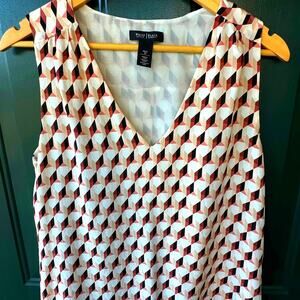 White House Black Market Silk Geo Print Sleeveless Blouse M Layering Capsule